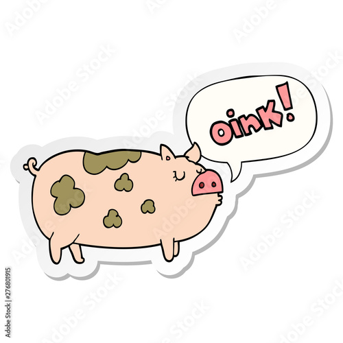 cartoon oinking pig and speech bubble sticker
