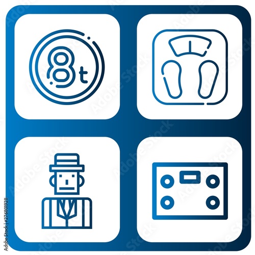 Set of mass icons such as Weight, Bathroom scale, Journalist , mass