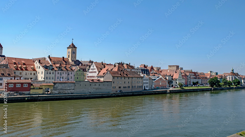 Riverfront along the Danube River in Regensburg, Germany