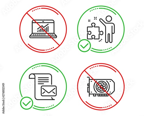 Do or Stop. Online statistics, Mail letter and Strategy icons simple set. Gpu sign. Computer data, Read e-mail, Business plan. Graphic card. Technology set. Line online statistics do icon. Vector