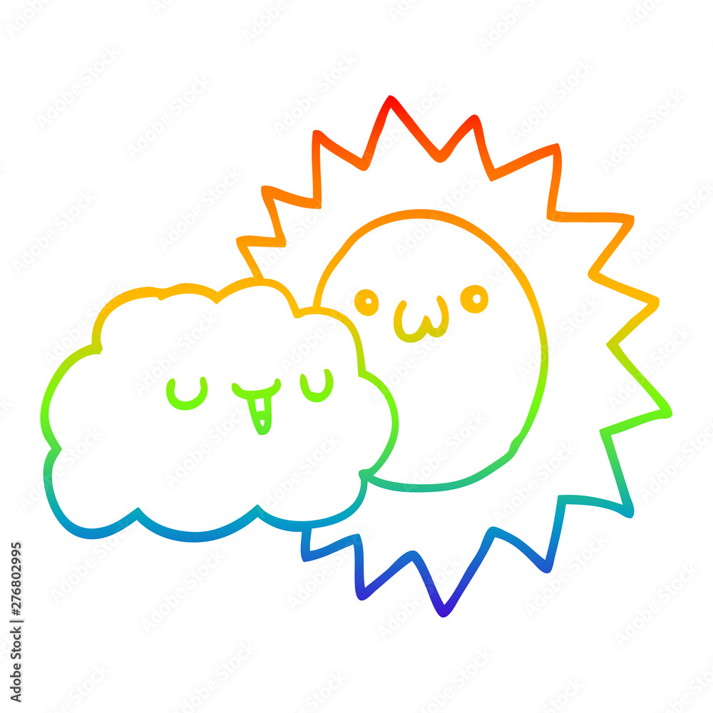 rainbow gradient line drawing cartoon sun and cloud rainbow gradient line drawing cartoon sun and cloud