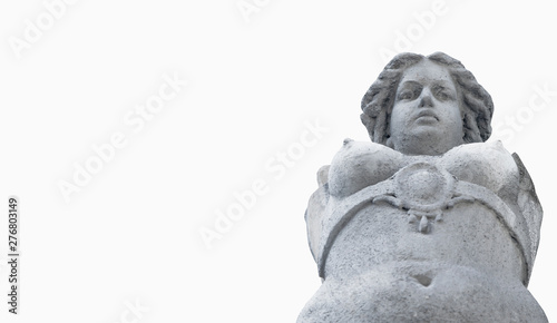 The goddess of love in Greek mythology, Aphrodite (Venus in Roman mythology) Ancient statue against white background. Free space for text and design.