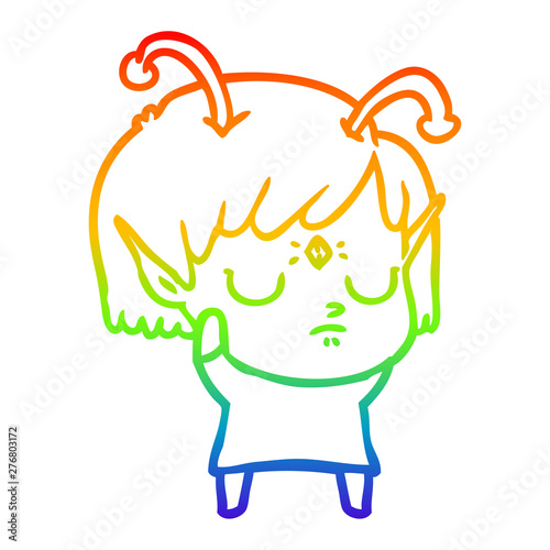 rainbow gradient line drawing cartoon alien girl