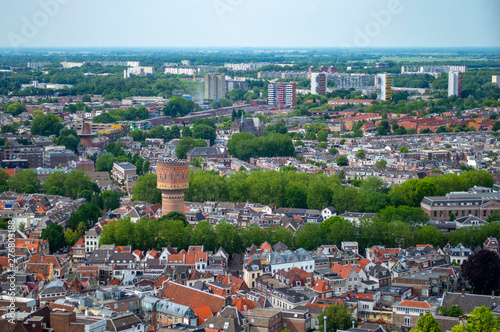 Aerial view of medieval city of Utrecht in the Netherlands. View from the Domkerk.