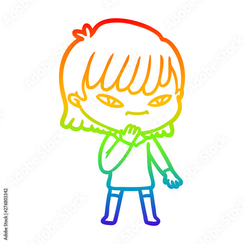 rainbow gradient line drawing cartoon woman