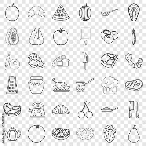 Cutting board icons set. Outline style of 36 cutting board vector icons for web for any design
