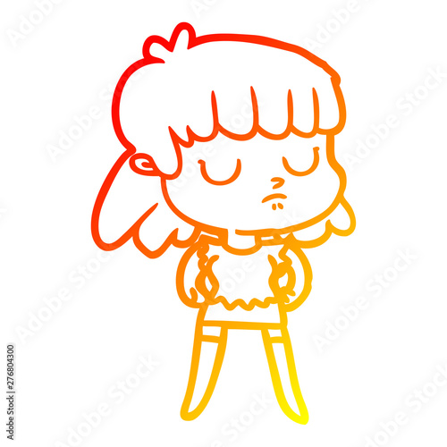 warm gradient line drawing cartoon indifferent woman