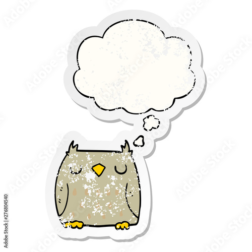 cute cartoon owl and thought bubble as a distressed worn sticker