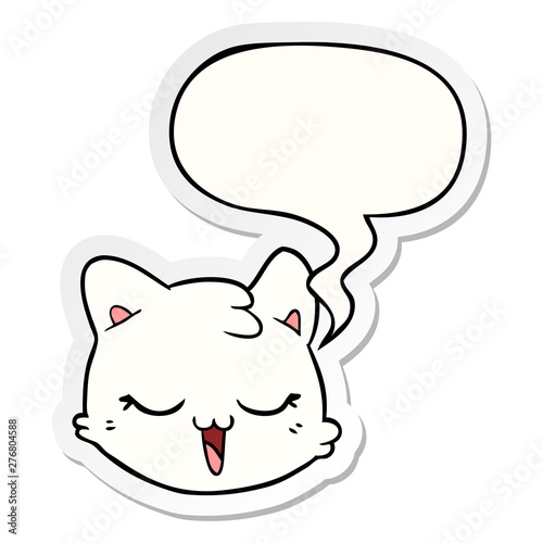 cartoon cat face and speech bubble sticker