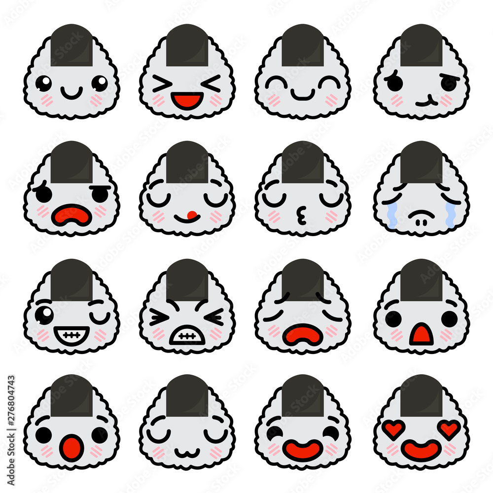 Set of Emoji Onigiri icons with different emotions Vector illustration Set of Emoji Onigiri icons with different emotions Vector illustration
