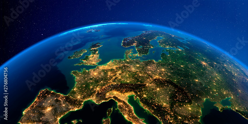 Detailed Earth at night. Central Europe