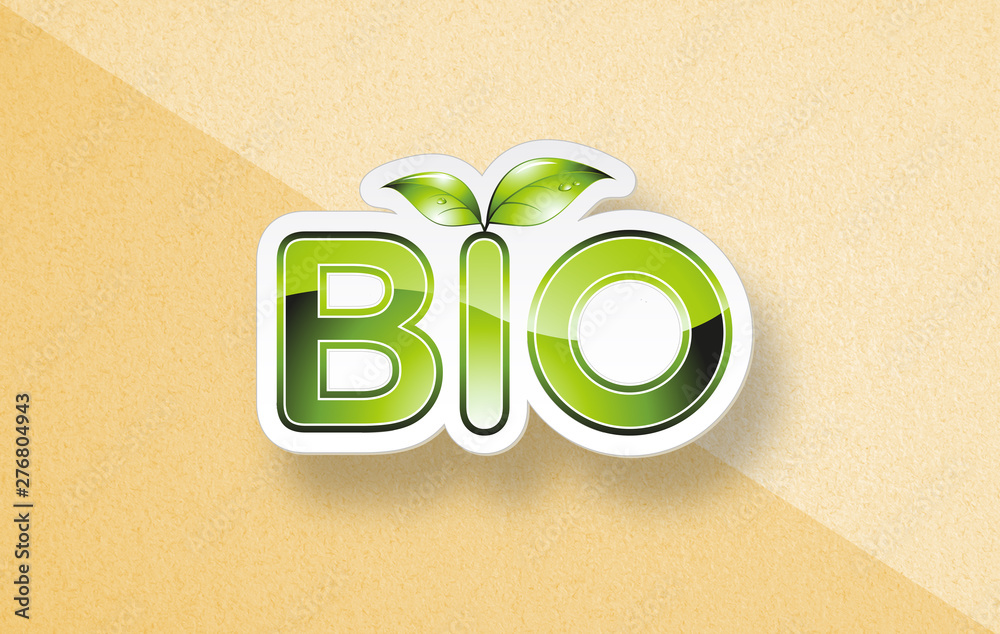 Eco branding concept with word "BIO" on paper background - obrazy, fototapety, plakaty 