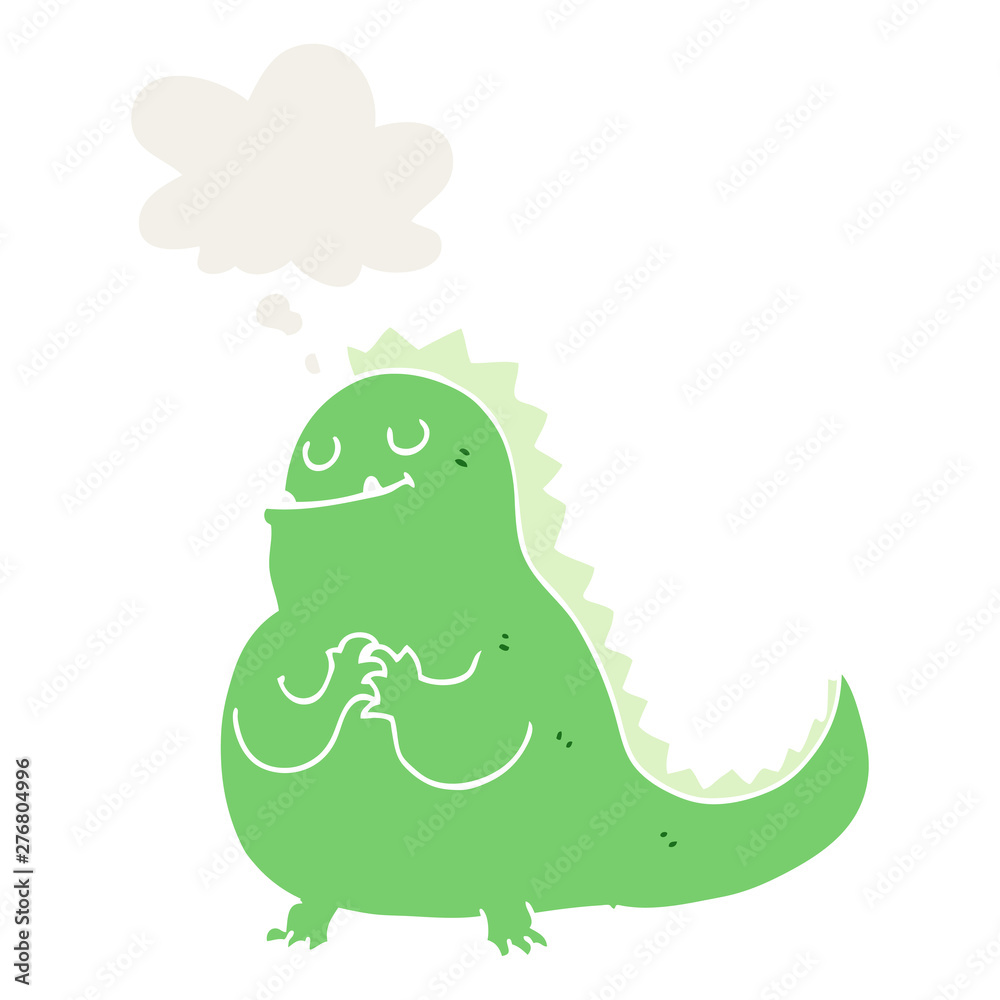 Naklejka premium cartoon dinosaur and thought bubble in retro style