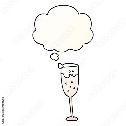 cartoon champagne glass and thought bubble in smooth gradient style