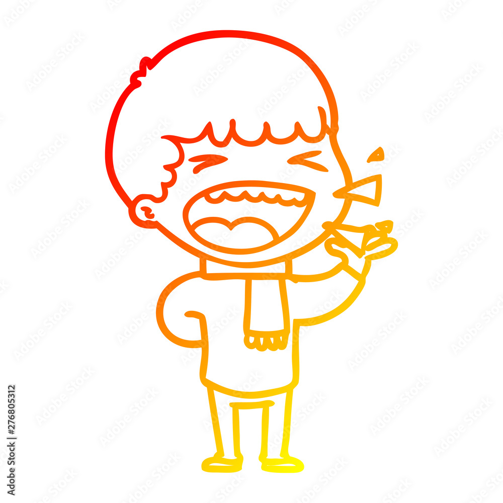 Fototapeta premium warm gradient line drawing cartoon laughing man