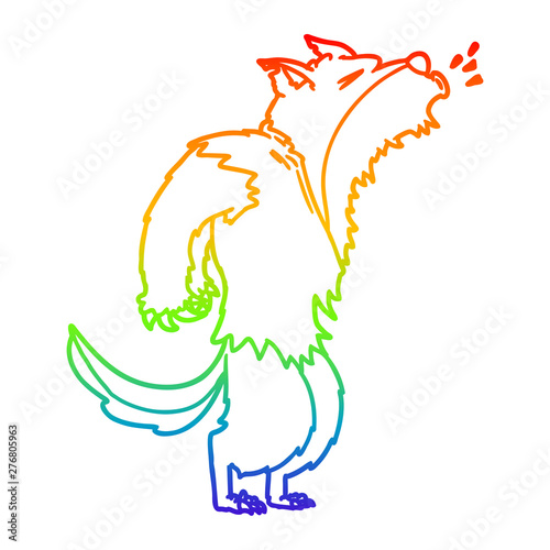 rainbow gradient line drawing cartoon howling werewolf