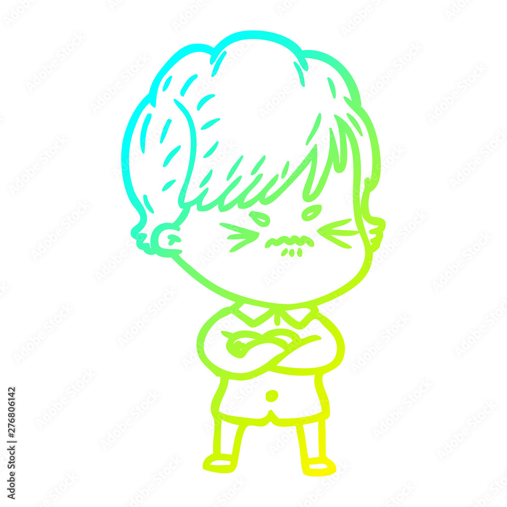 cold gradient line drawing cartoon frustrated woman