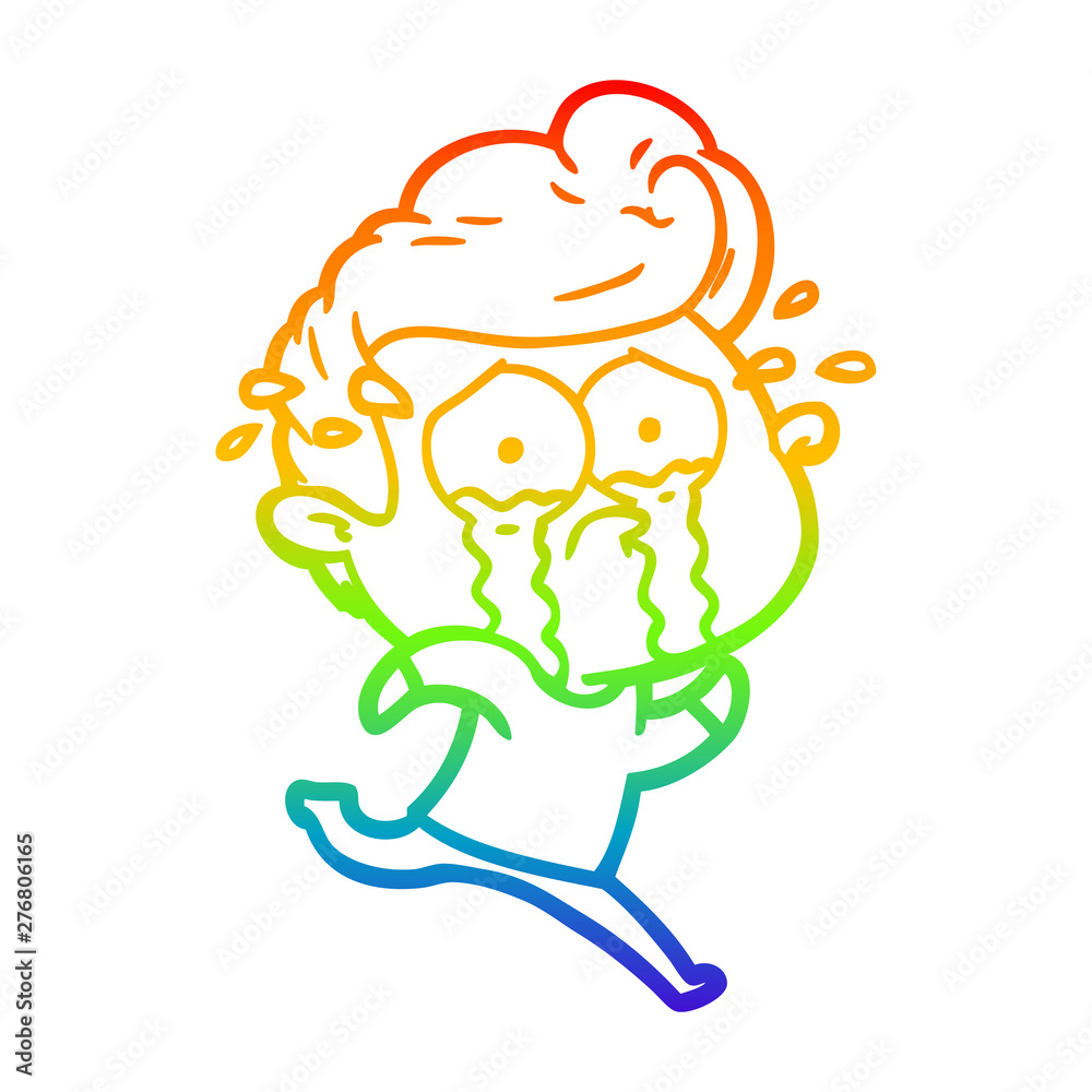rainbow gradient line drawing cartoon crying man running rainbow gradient line drawing cartoon crying man running