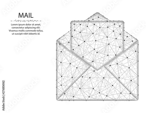 Mail low poly design, letter in polygonal style, postal envelope wire frame vector illustration on a white background