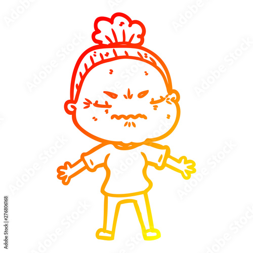 warm gradient line drawing cartoon annoyed old lady