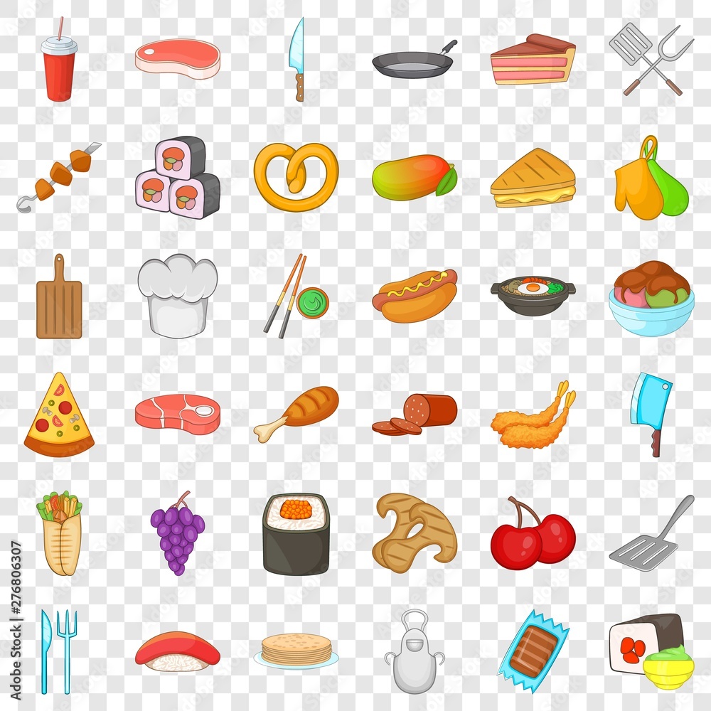 Pretzel icons set. Cartoon style of 36 pretzel vector icons for web for any design