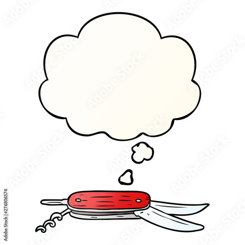 cartoon pocket knife and thought bubble in smooth gradient style