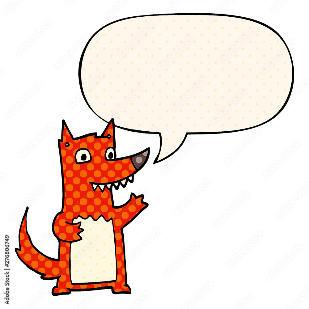 cartoon wolf and speech bubble in comic book style