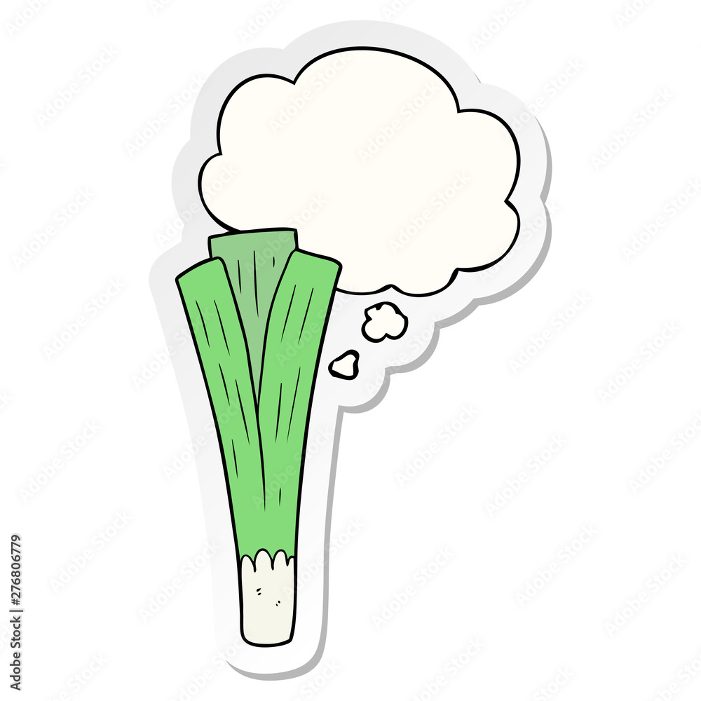 cartoon leek and thought bubble as a printed sticker