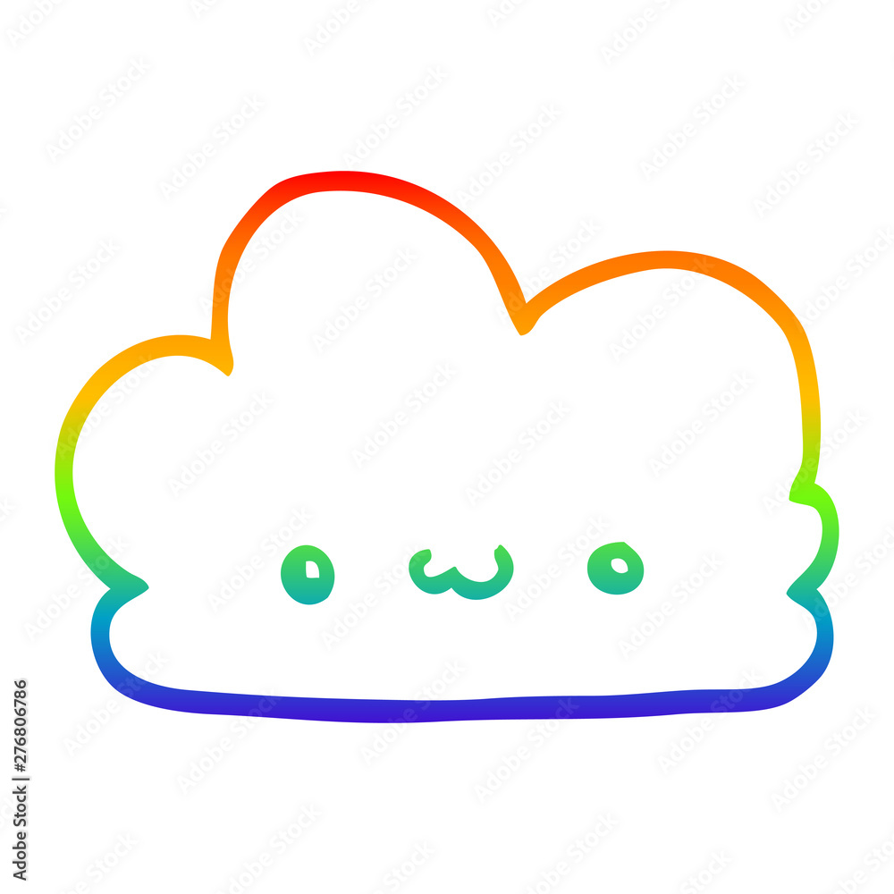 rainbow gradient line drawing cute cartoon cloud