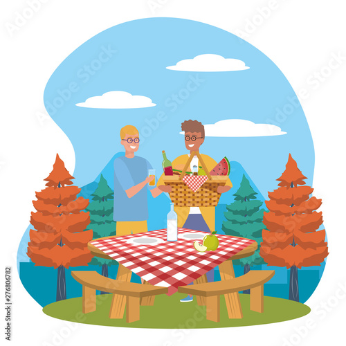 Men friends having picnic design