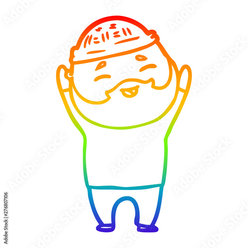 rainbow gradient line drawing cartoon happy bearded man