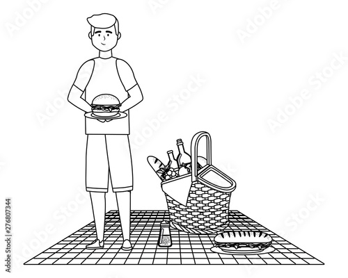 Man cartoon having picnic design