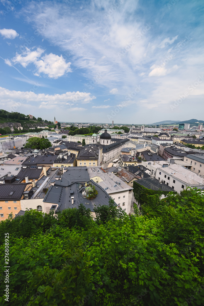 Views of the Austrian ancient city of Salzburg. Mozart's hometown. roofs, parks and architecture in summer Views of the Austrian ancient city of Salzburg. Mozart's hometown. roofs, parks and architecture in summer