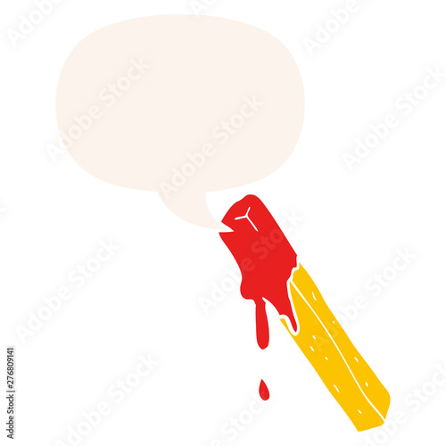 cartoon dipped fry and speech bubble in retro style