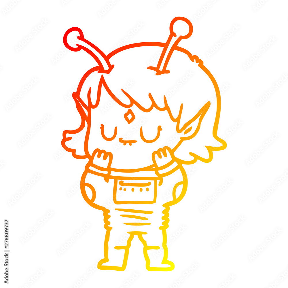 warm gradient line drawing cartoon alien girl warm gradient line drawing cartoon alien girl