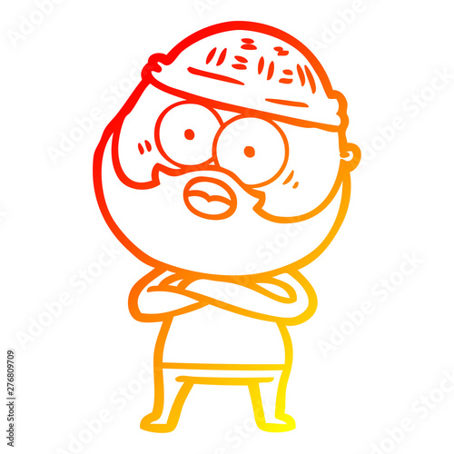 warm gradient line drawing cartoon surprised bearded man