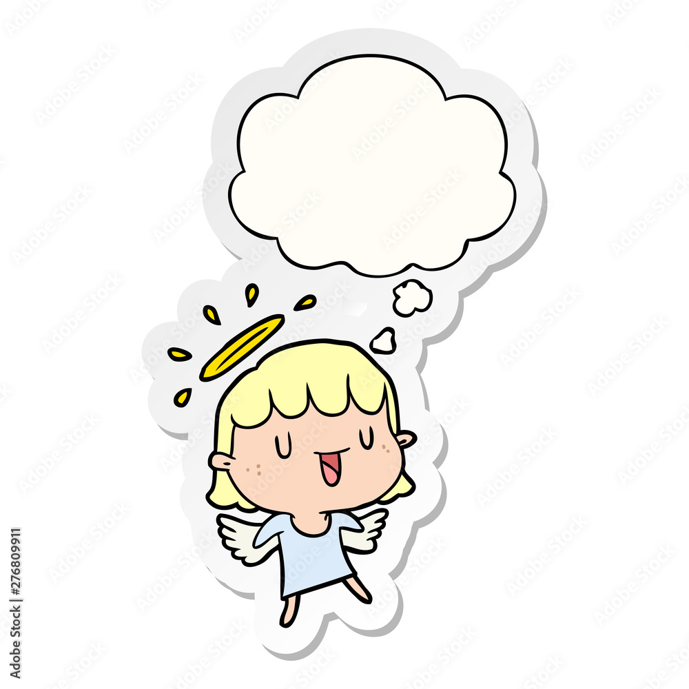 cartoon angel and thought bubble as a printed sticker cartoon angel and thought bubble as a printed sticker
