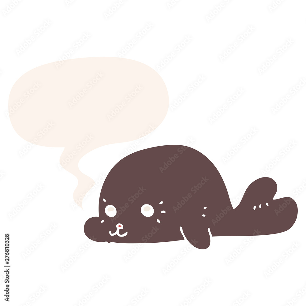 cartoon baby seal and speech bubble in retro style cartoon baby seal and speech bubble in retro style