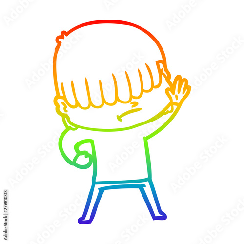 rainbow gradient line drawing cartoon boy with untidy hair