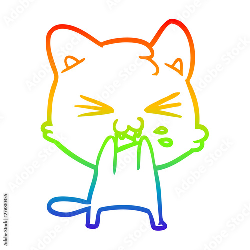 rainbow gradient line drawing cartoon cat hissing