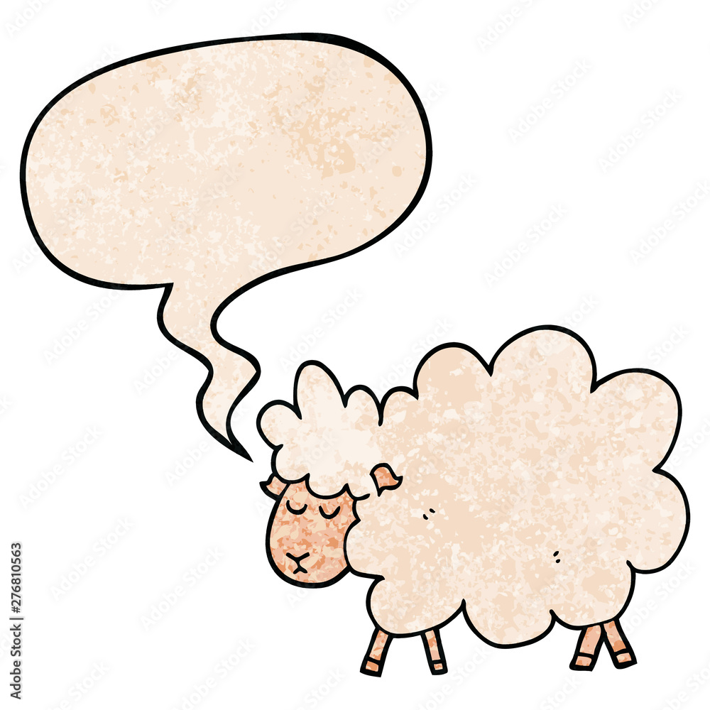 cartoon sheep and speech bubble in retro texture style cartoon sheep and speech bubble in retro texture style