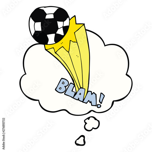 cartoon kicked soccer ball and thought bubble