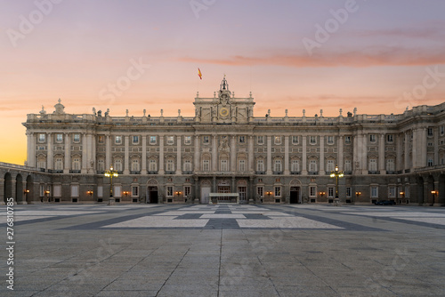 Madrid Royal Palace in a beautiful summer day at sunset in Madrid, Spain..