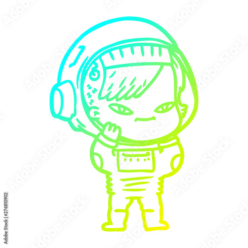 cold gradient line drawing cartoon astronaut woman