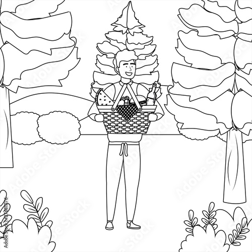 Man cartoon having picnic design
