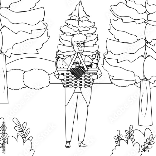 Man cartoon having picnic design