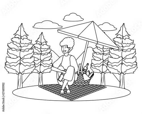 Woman cartoon having picnic design