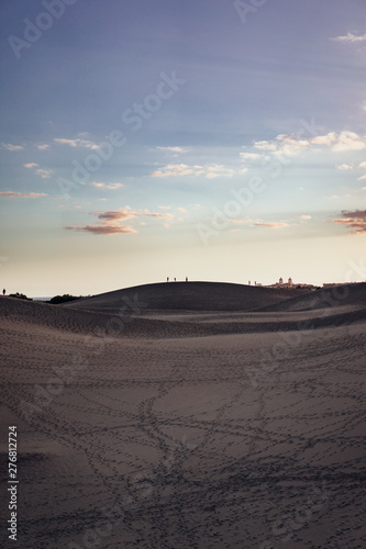 Dunes of Maspalomas at sunset, holiday desitnation, Gran Canaria Spain. 