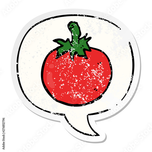 cartoon tomato and speech bubble distressed sticker
