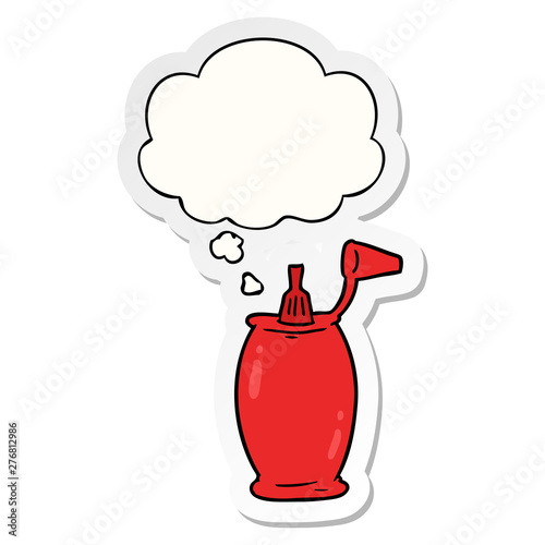 cartoon ketchup bottle and thought bubble as a printed sticker
